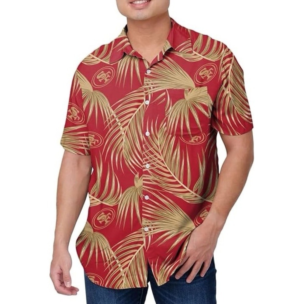 NFL San Francisco 49ers AOP Tropical Hawaiian Button Up T-Shirt Brand New Sealed